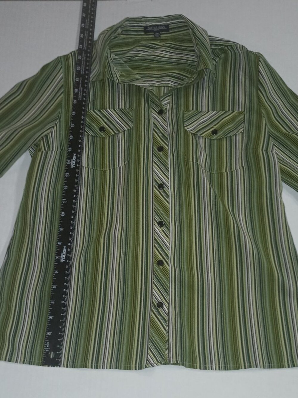 Women's Green Striped Cuffed Sleeve Shirt
